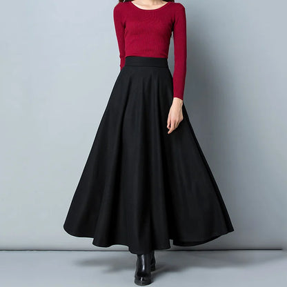 Elegant Winter Wool A-Line Maxi Skirt