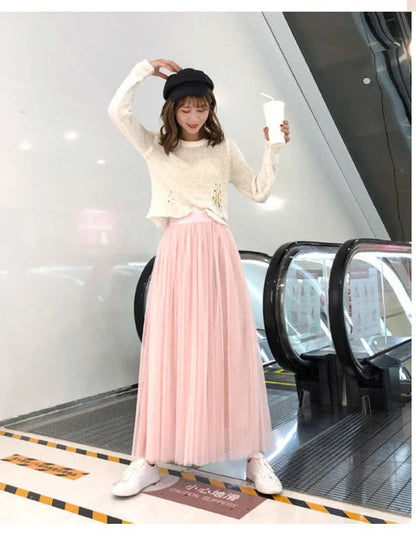 Elegant 3-Layer Midi Tulle Skirt for Women