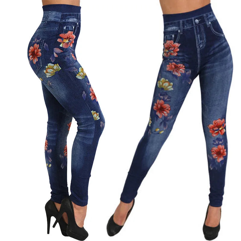 Seamless Floral Print Cotton Jeggings