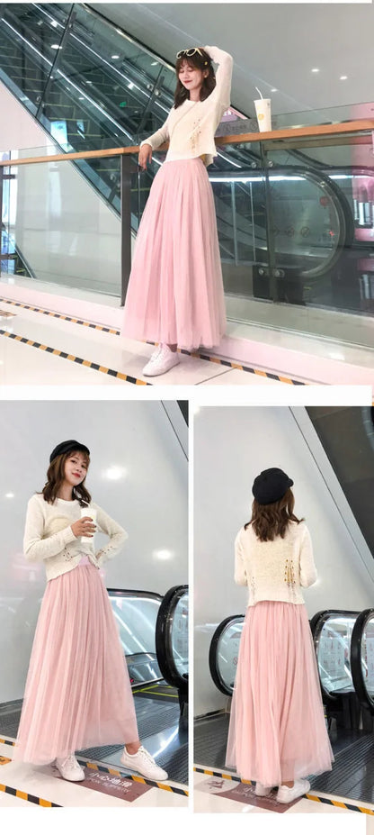 Elegant 3-Layer Midi Tulle Skirt for Women