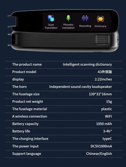 Lápiz escáner multilingüe inteligente A3 Pro