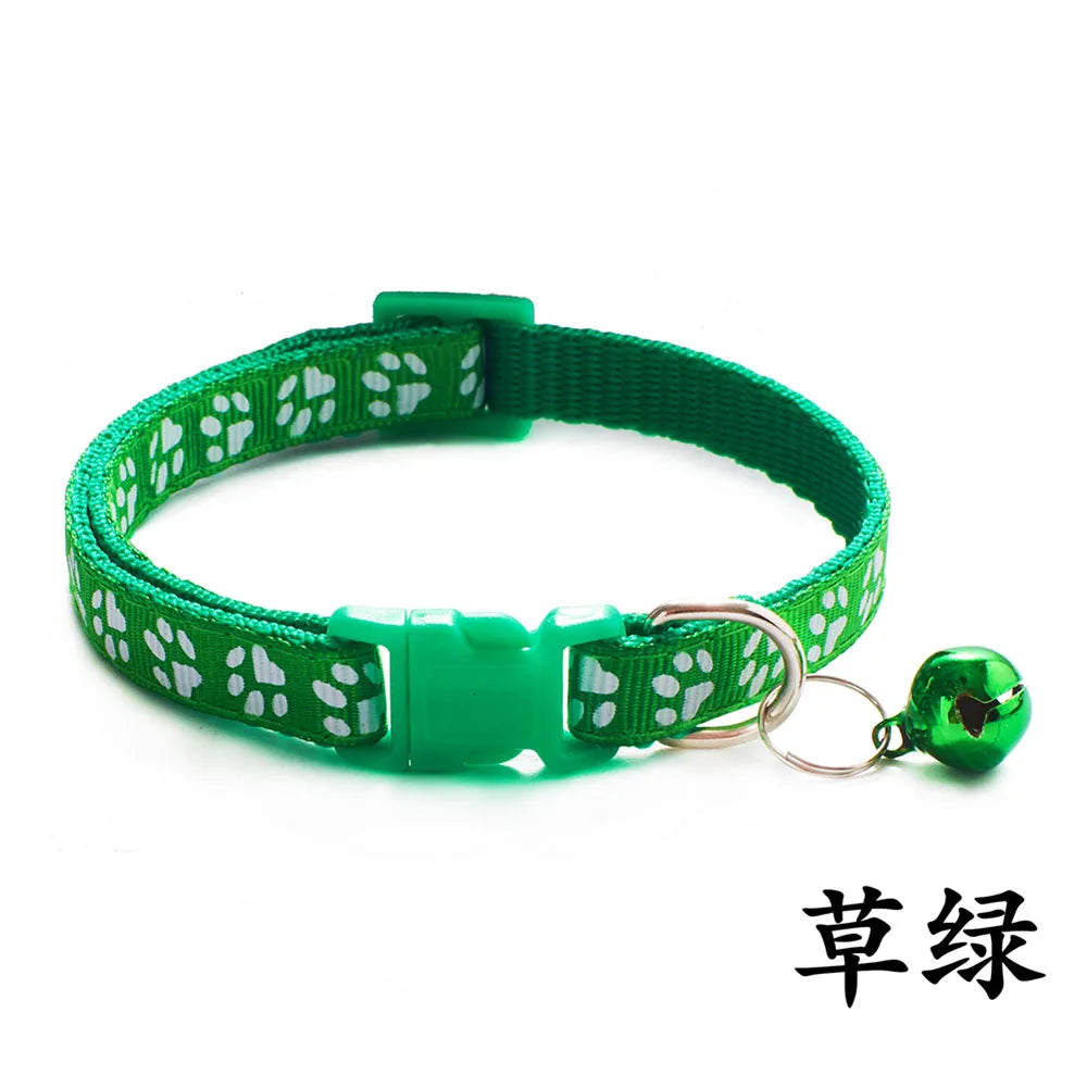 Adjustable Paw Print Cat Collar with Bell