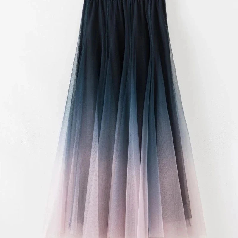 MEXZT Elegant Gradient Tulle Midi Skirt