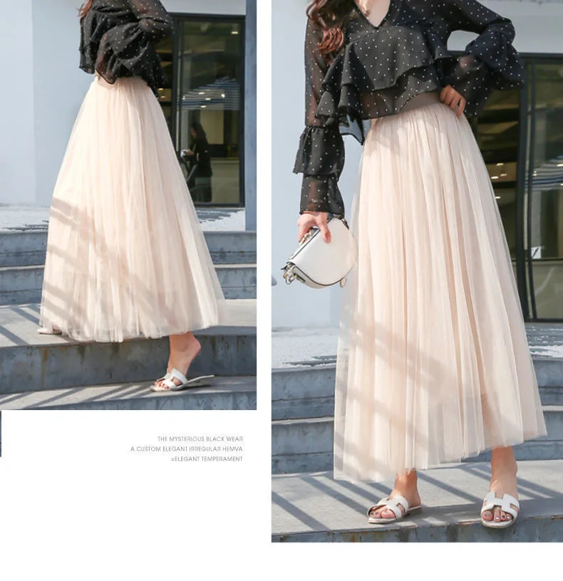 Elegant 3-Layer Midi Tulle Skirt for Women