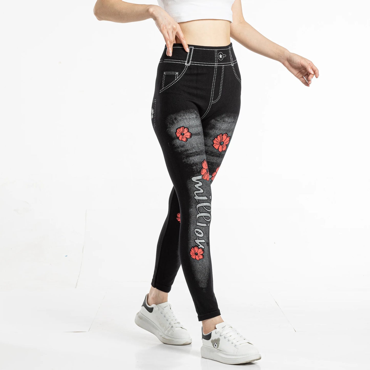 Seamless Floral Print Cotton Jeggings