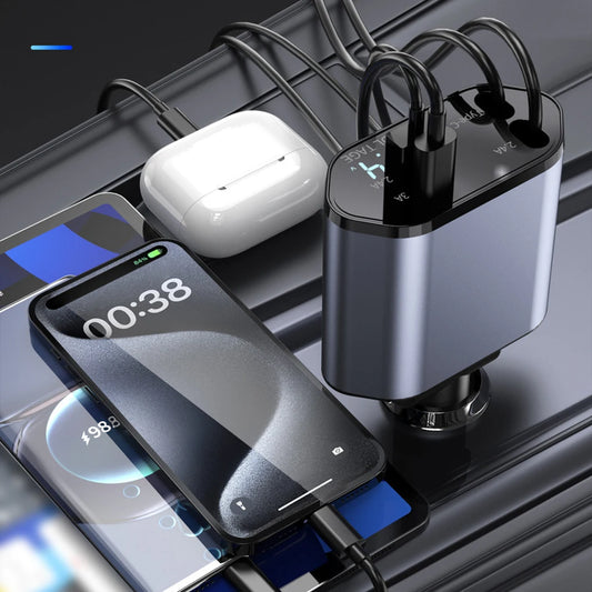 Smart Retractable Quad-Port Car Charger