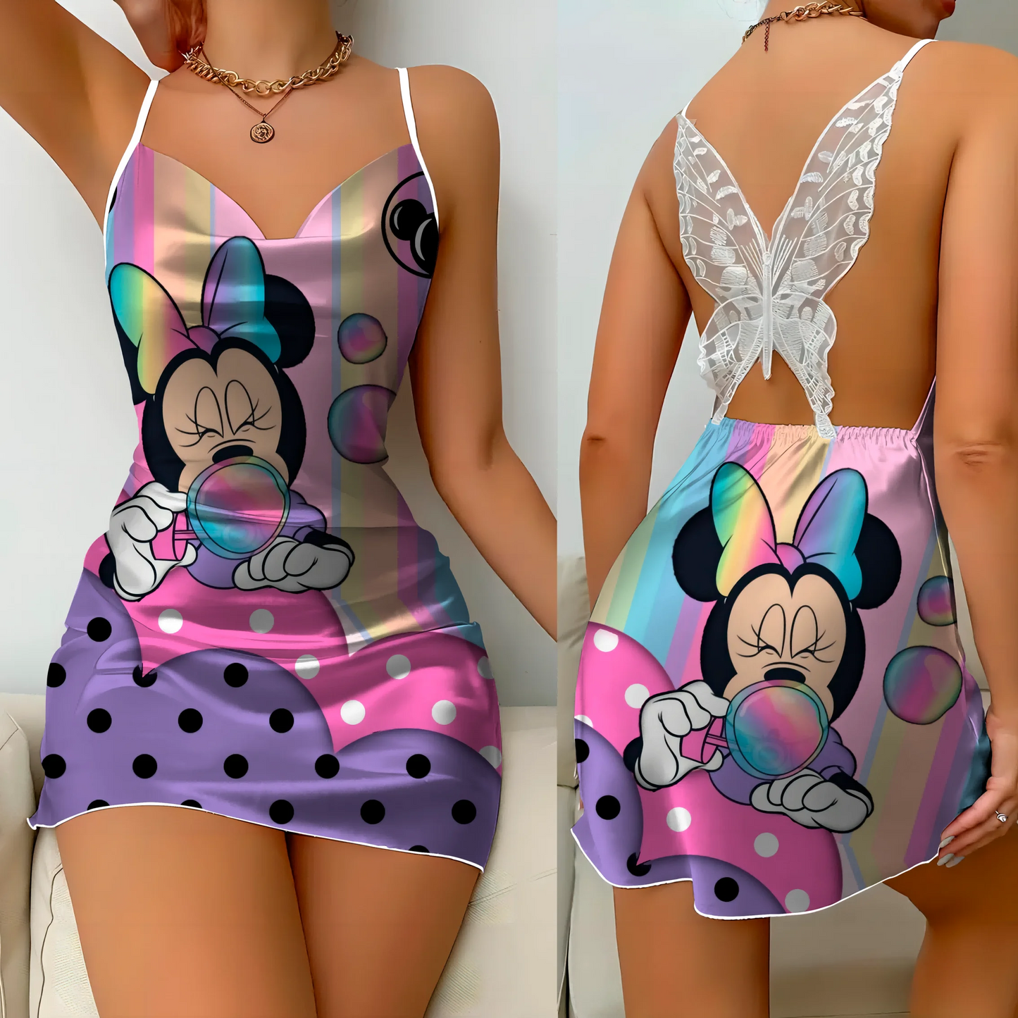 Pajama - Minnie Mouse Satin Mini Dress with Bow Knot