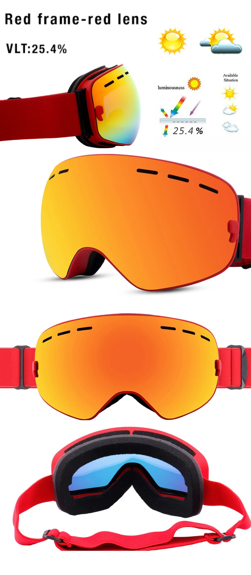 X-TIGER Ski Goggles with UV Protection