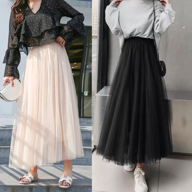 Elegant 3-Layer Midi Tulle Skirt for Women