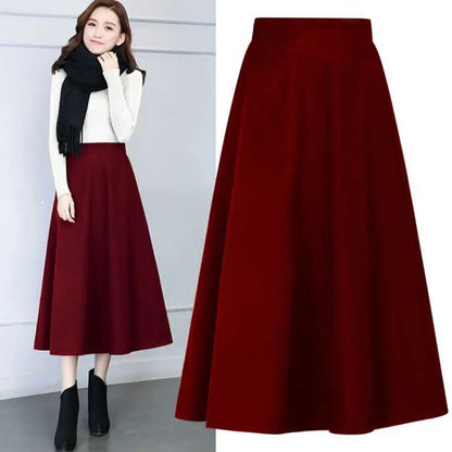 Elegant Winter Wool A-Line Maxi Skirt