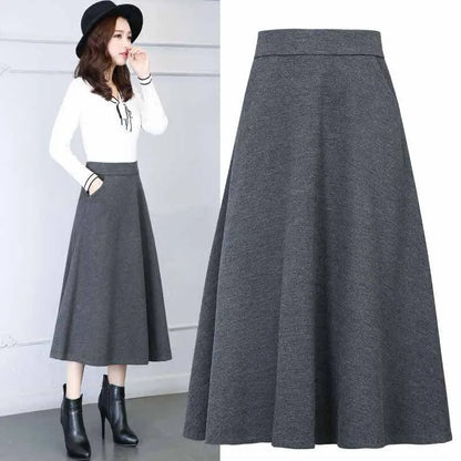 Elegant Winter Wool A-Line Maxi Skirt