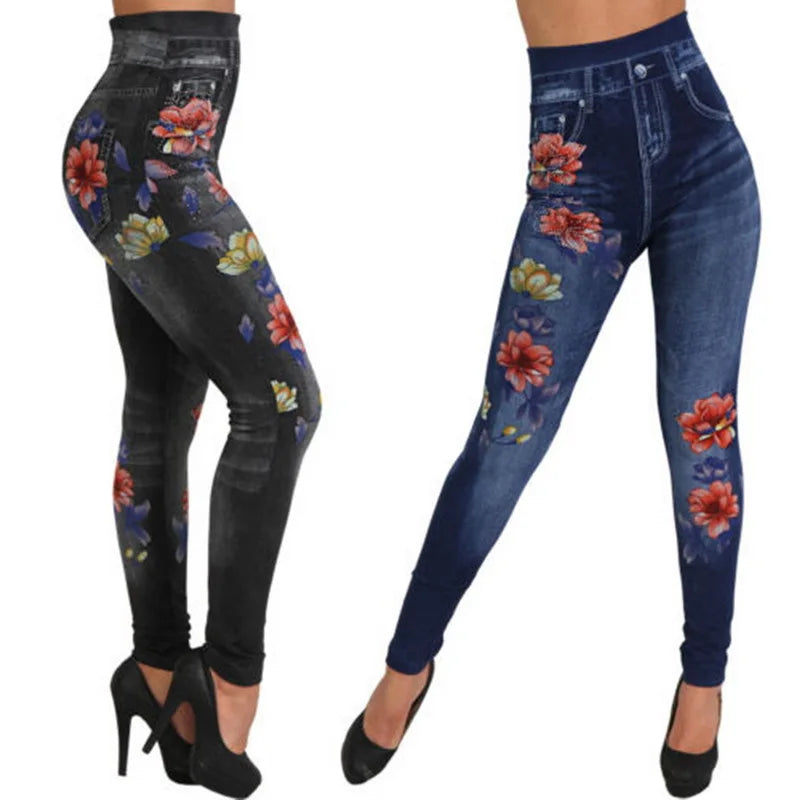 Seamless Floral Print Cotton Jeggings