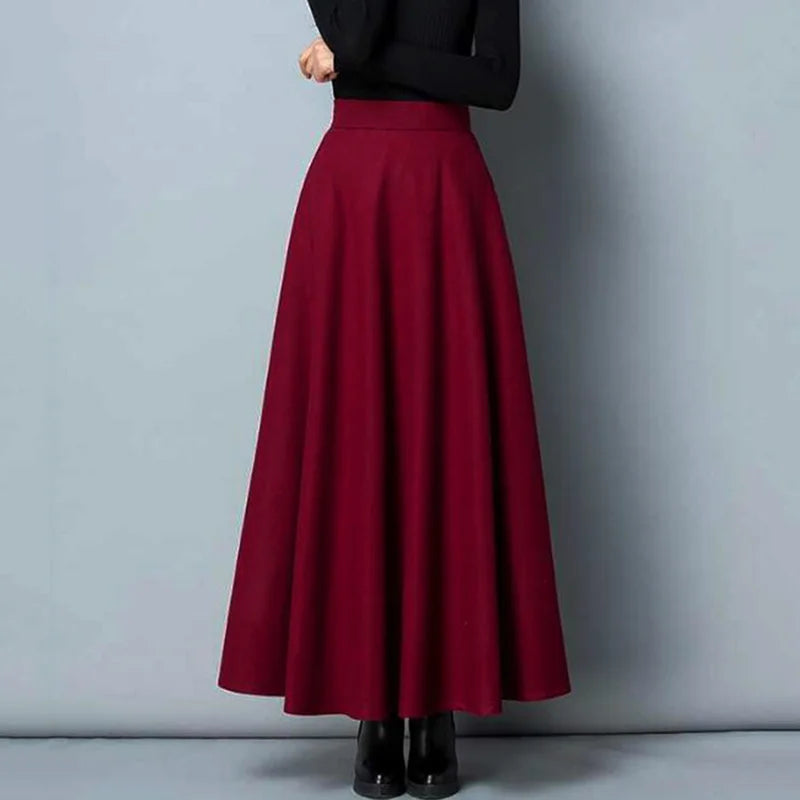 Elegant Winter Wool A-Line Maxi Skirt