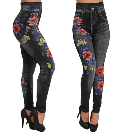 Seamless Floral Print Cotton Jeggings