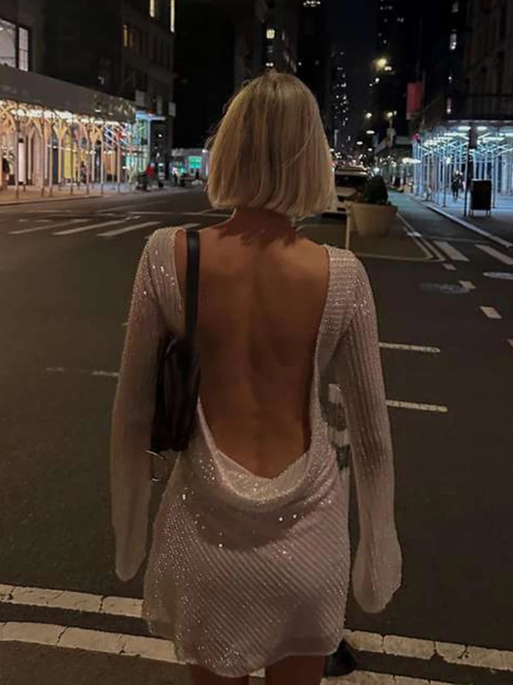 Sequined Backless Mini Dress for Women