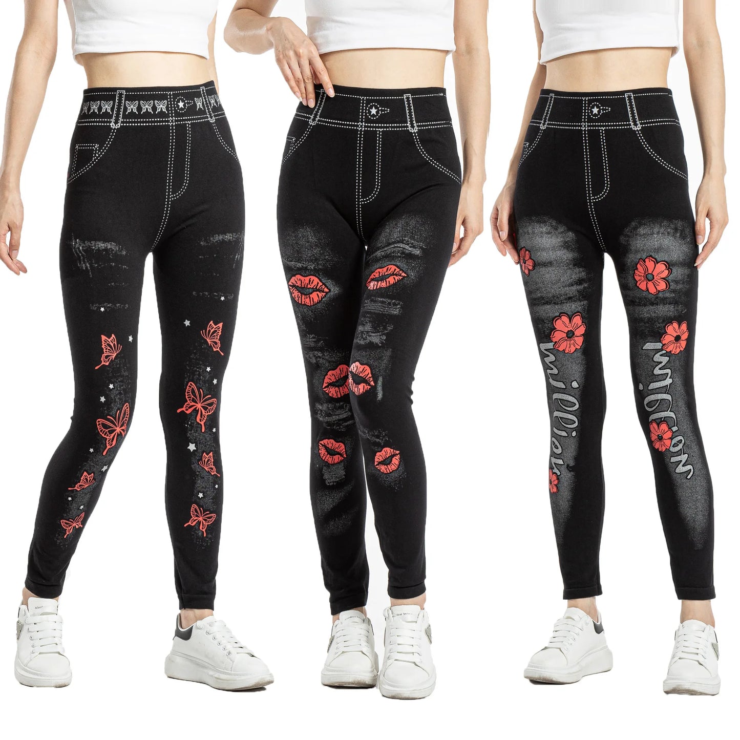 Seamless Floral Print Cotton Jeggings