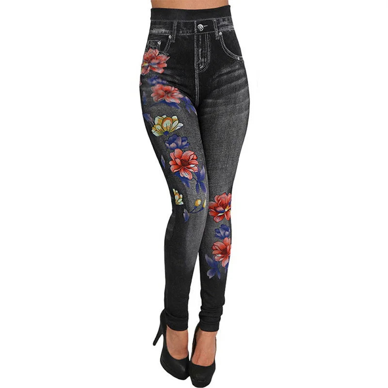 Seamless Floral Print Cotton Jeggings