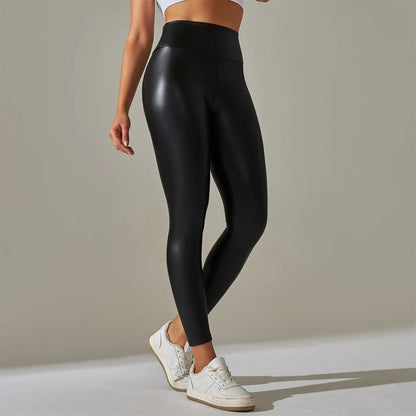 Trendy High-Waisted PU Leather Leggings