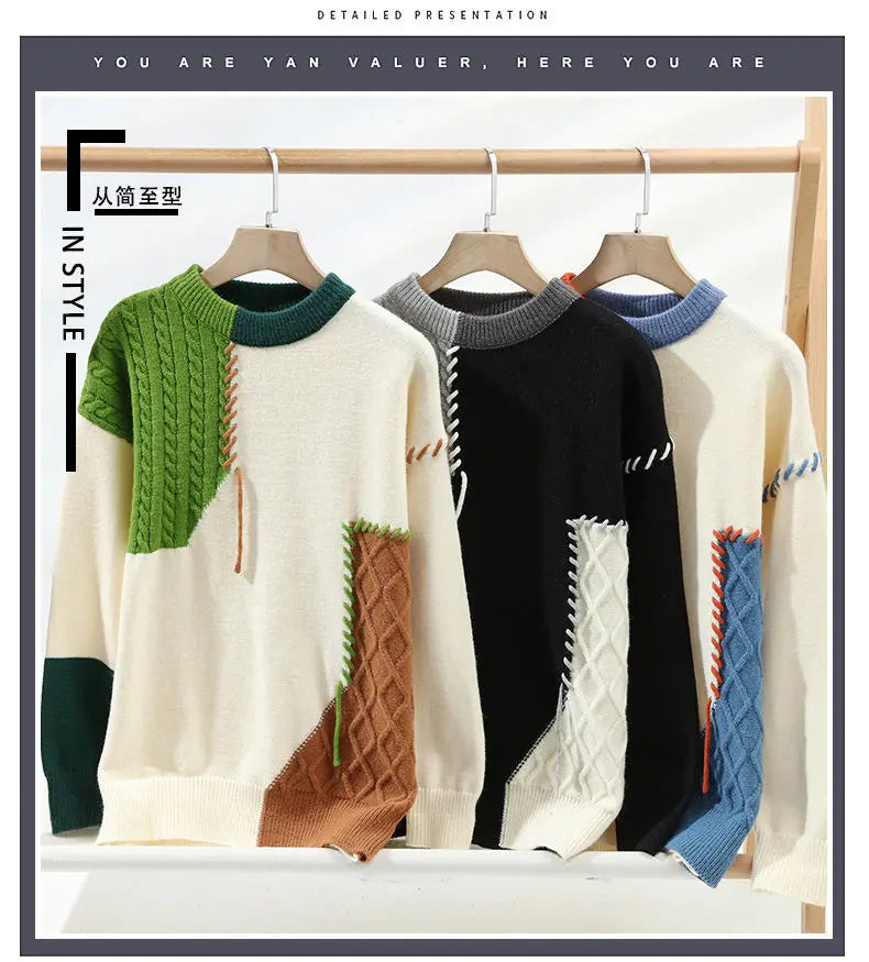 Stylish Patchwork Turtleneck Men's Sweater