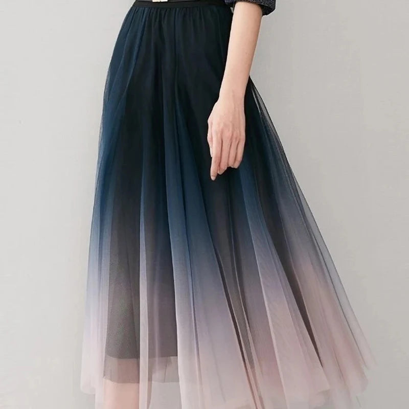 MEXZT Elegant Gradient Tulle Midi Skirt