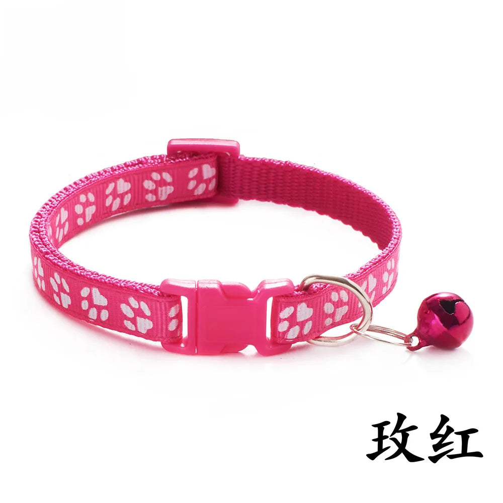 Adjustable Paw Print Cat Collar with Bell