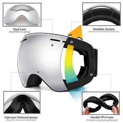 X-TIGER Ski Goggles with UV Protection