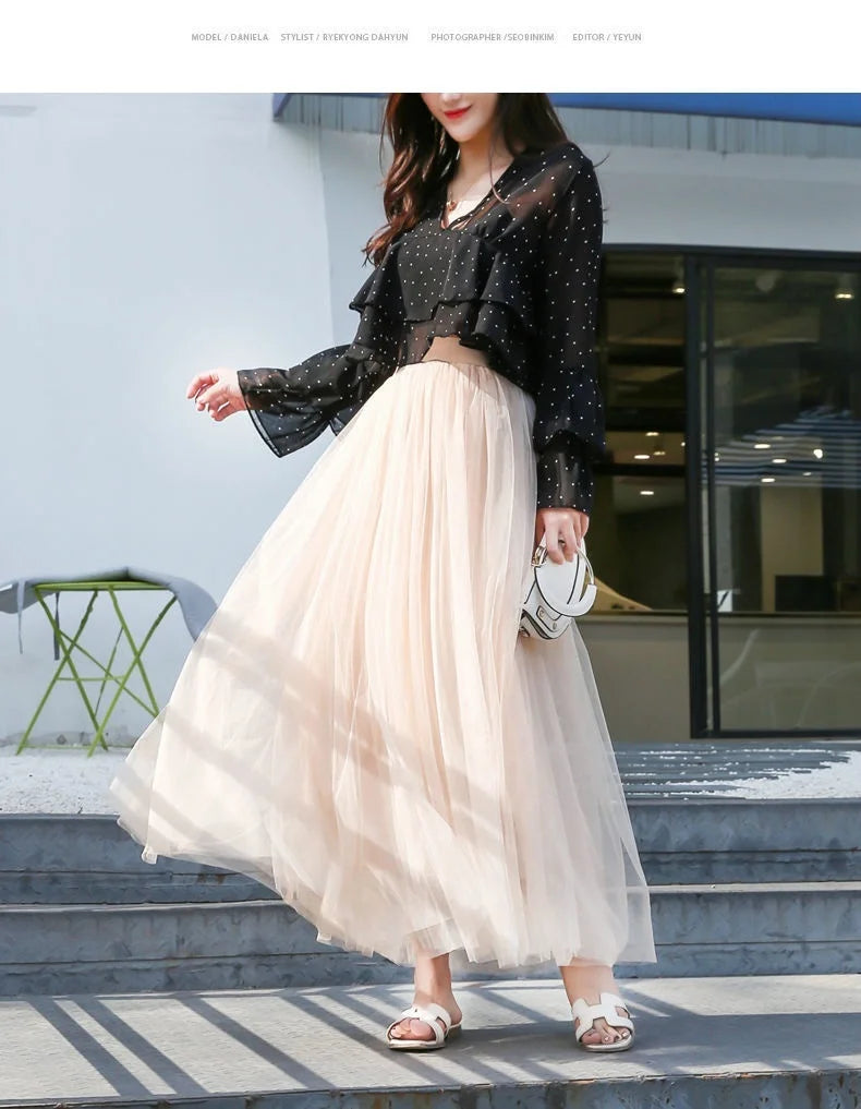 Elegant 3-Layer Midi Tulle Skirt for Women