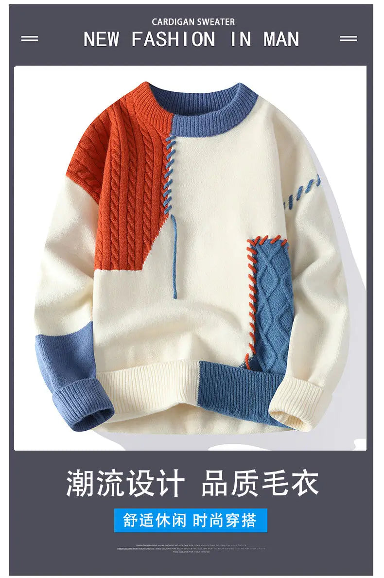 Stylish Patchwork Turtleneck Men's Sweater