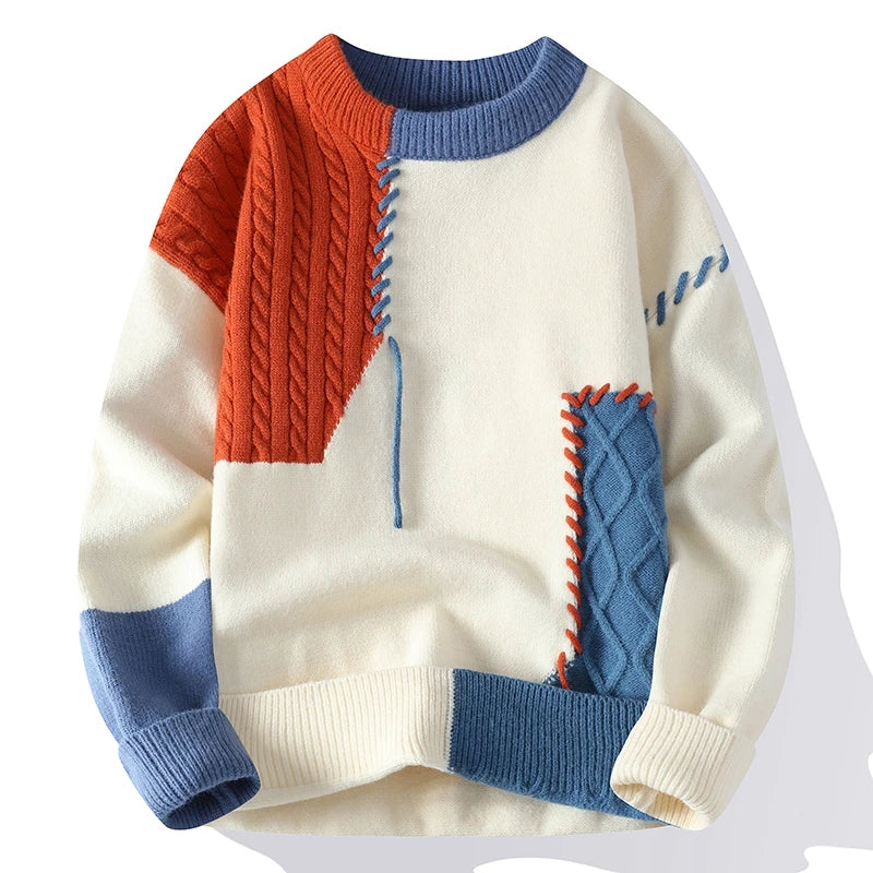 Stylish Patchwork Turtleneck Men's Sweater