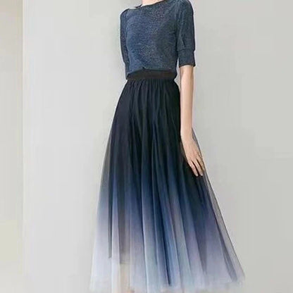 MEXZT Elegant Gradient Tulle Midi Skirt