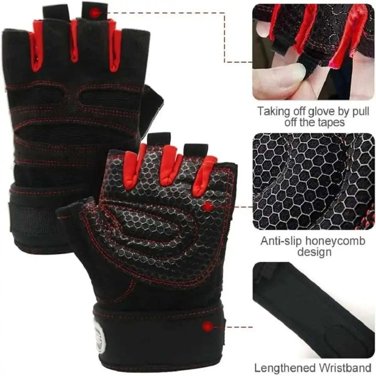 Breathable Shockproof Gym Gloves with Wrist Support