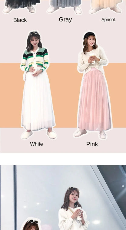 Elegant 3-Layer Midi Tulle Skirt for Women