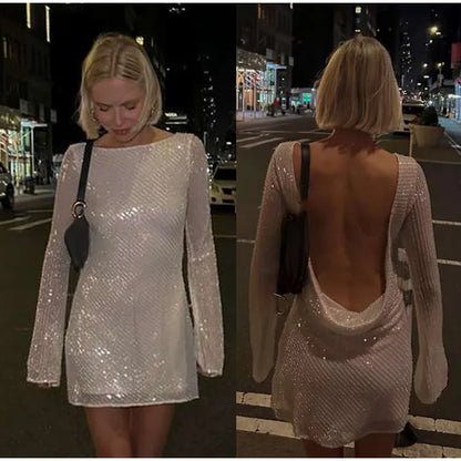 Sequined Backless Mini Dress for Women