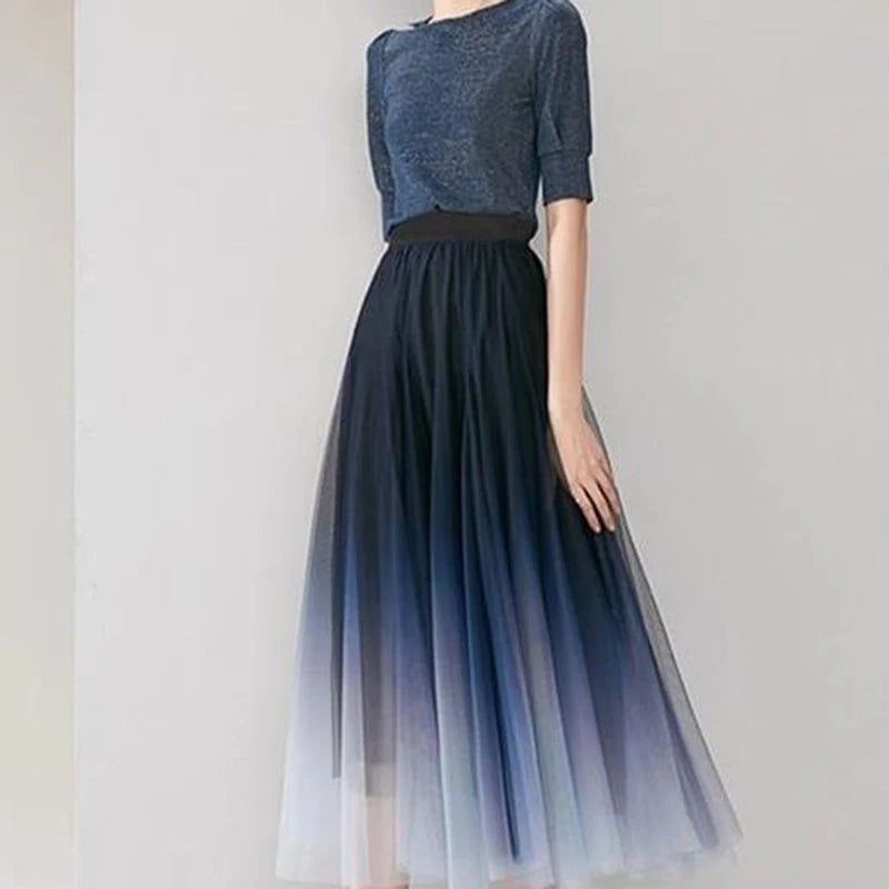 MEXZT Elegant Gradient Tulle Midi Skirt