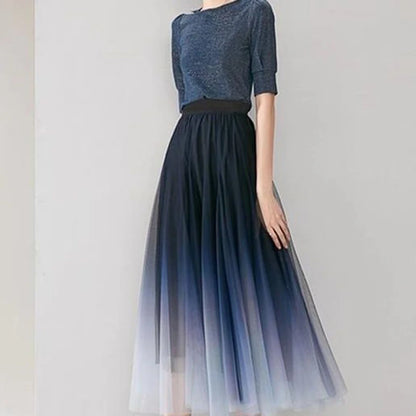 MEXZT Elegant Gradient Tulle Midi Skirt