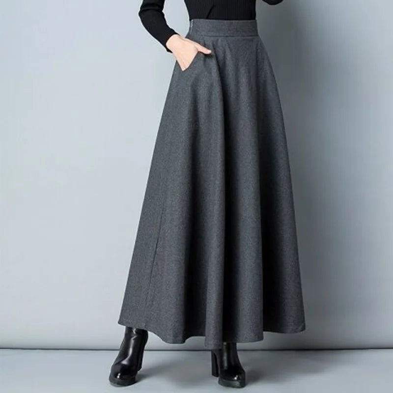 Elegant Winter Wool A-Line Maxi Skirt