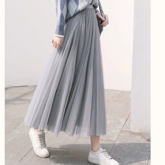 Elegant 3-Layer Midi Tulle Skirt for Women