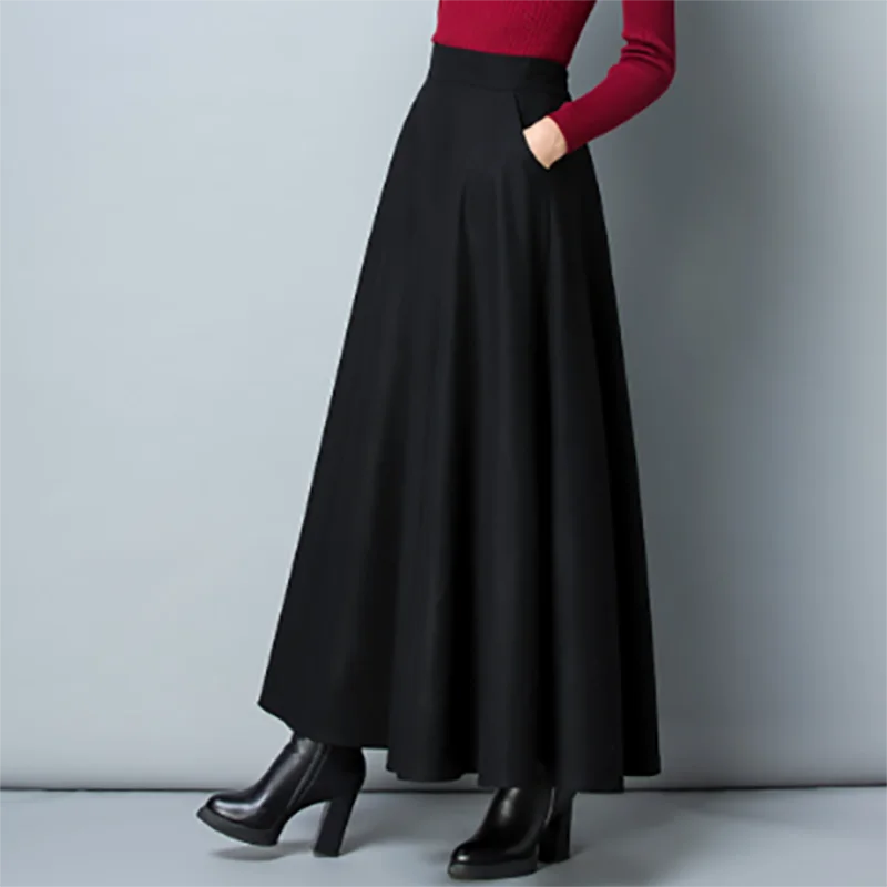 Elegant Winter Wool A-Line Maxi Skirt