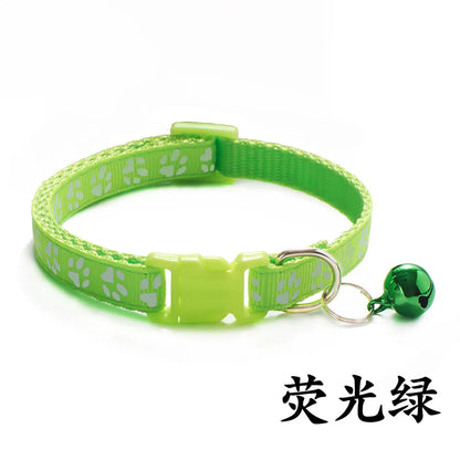 Adjustable Paw Print Cat Collar with Bell