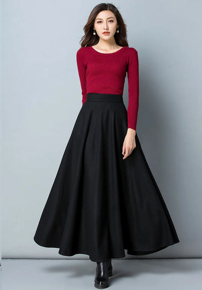 Elegant Winter Wool A-Line Maxi Skirt