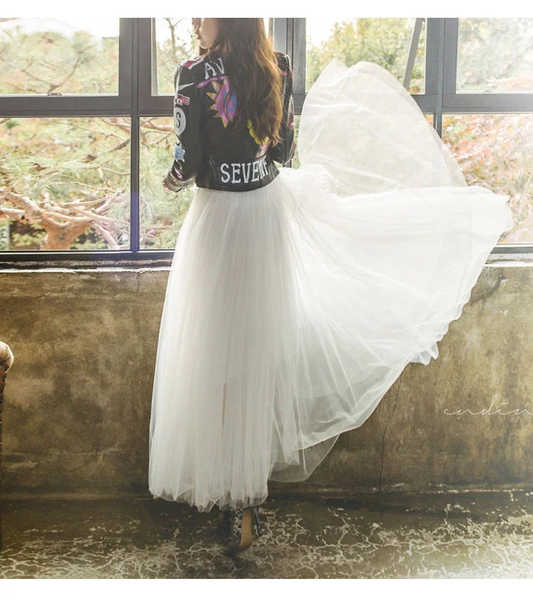 Elegant 3-Layer Midi Tulle Skirt for Women