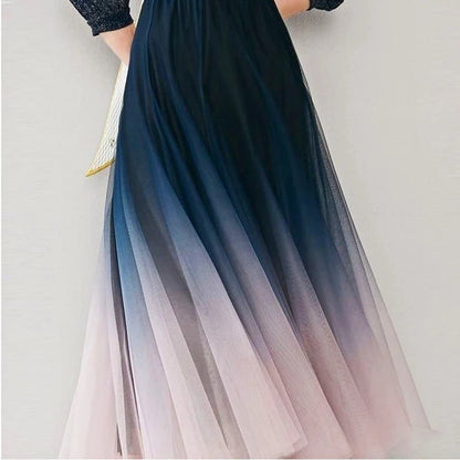 MEXZT Elegant Gradient Tulle Midi Skirt