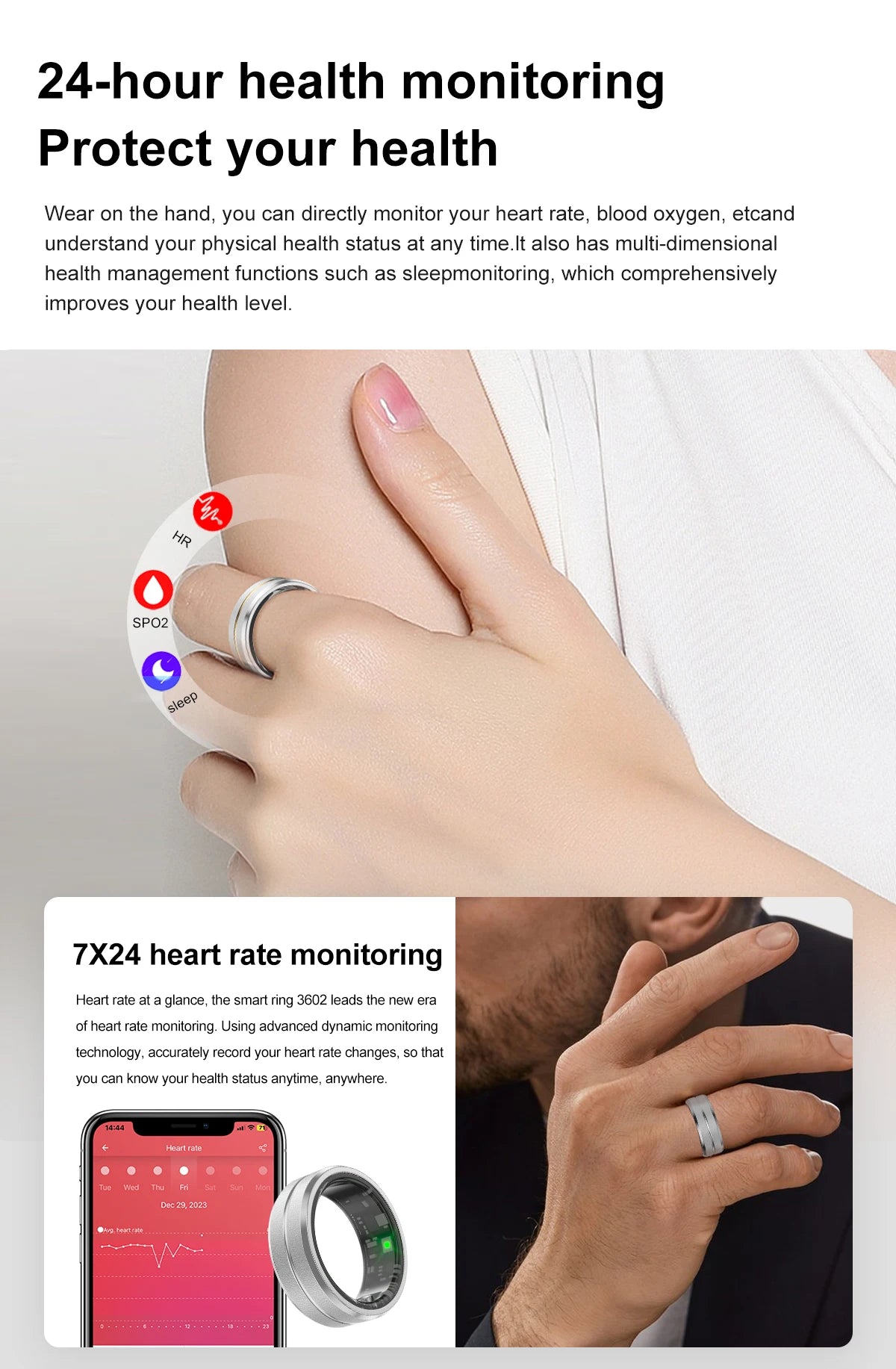 Smart Health Monitoring Waterproof Fitness Ring