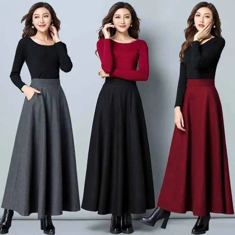 Elegant Winter Wool A-Line Maxi Skirt