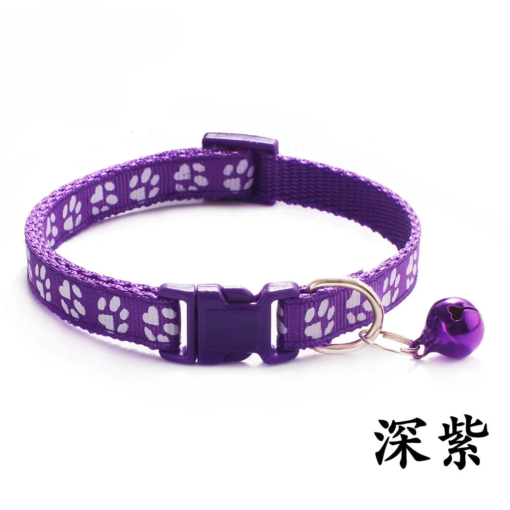 Adjustable Paw Print Cat Collar with Bell