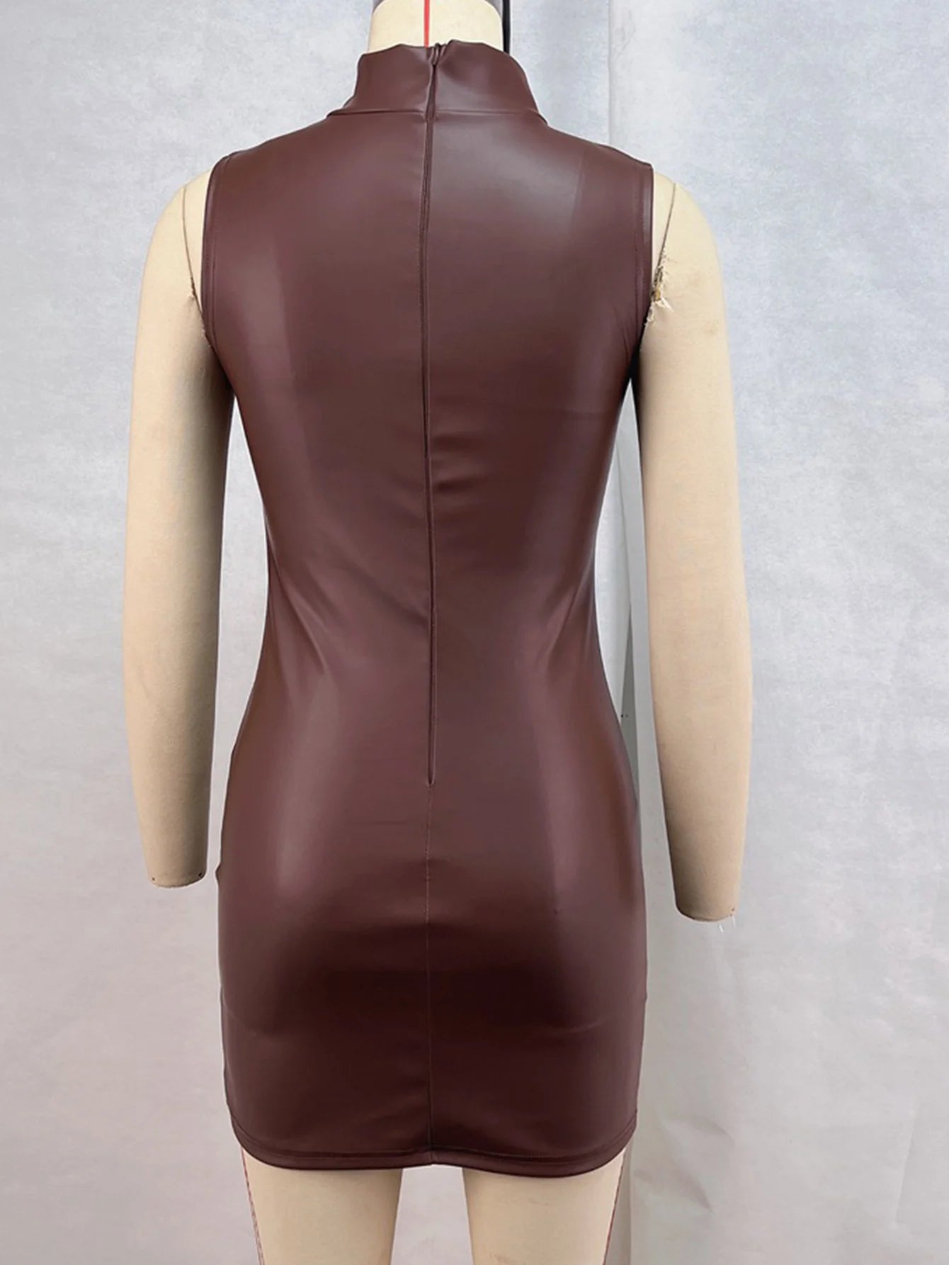 Sexy Brown PU Leather Mini Dress