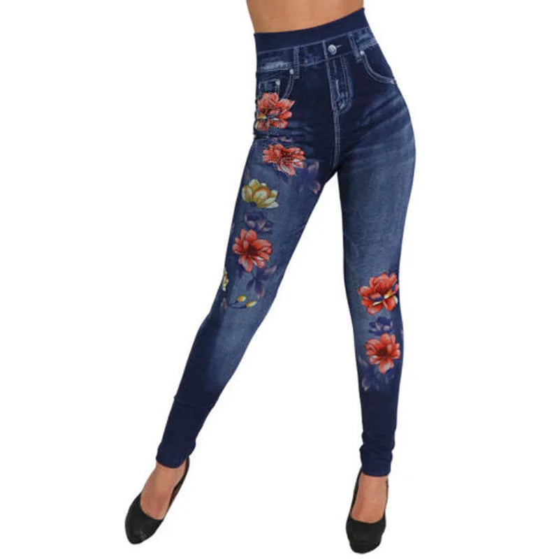 Seamless Floral Print Cotton Jeggings