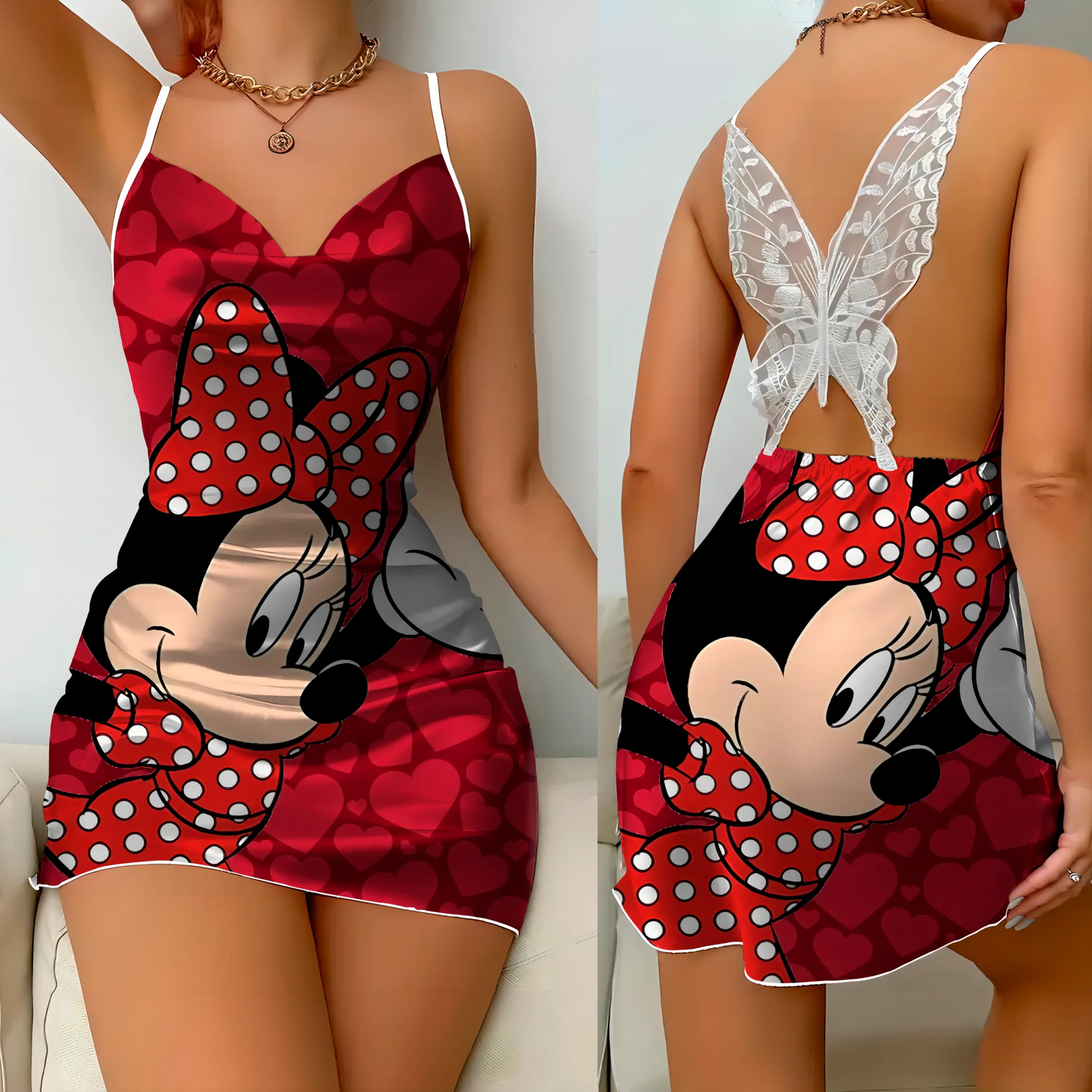 Pajama - Minnie Mouse Satin Mini Dress with Bow Knot