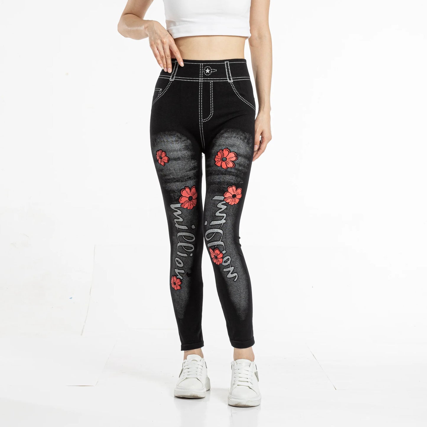 Seamless Floral Print Cotton Jeggings