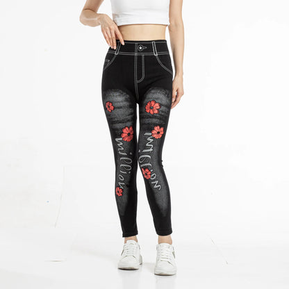 Seamless Floral Print Cotton Jeggings